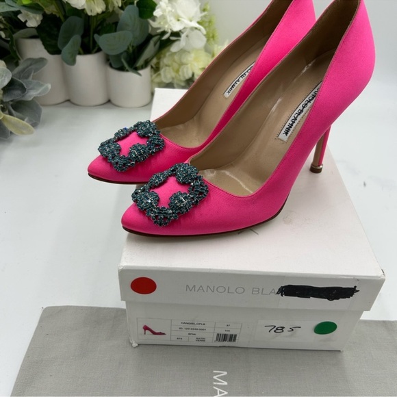 Women’s Manolo BLAHNIK pink 105 mm satin heel size 37 made in Italy - Picture 7 of 7